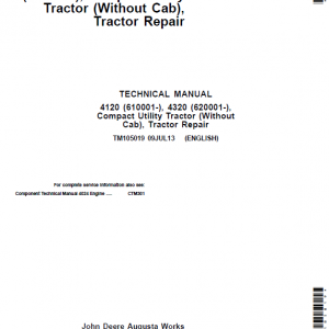 John Deere 4120, 4320 Compact Utility Tractors Service Manual (Without Cab - S.N 610001-)