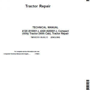 John Deere 4120, 4320 Compact Utility Tractors Service Manual (With Cab - S.N 610001-)