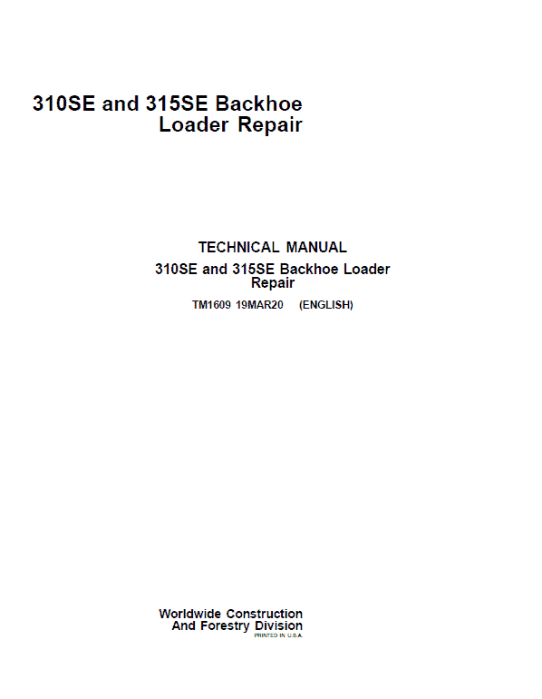 John Deere 310SE, 315SE Backhoe Loader Repair Service Manual