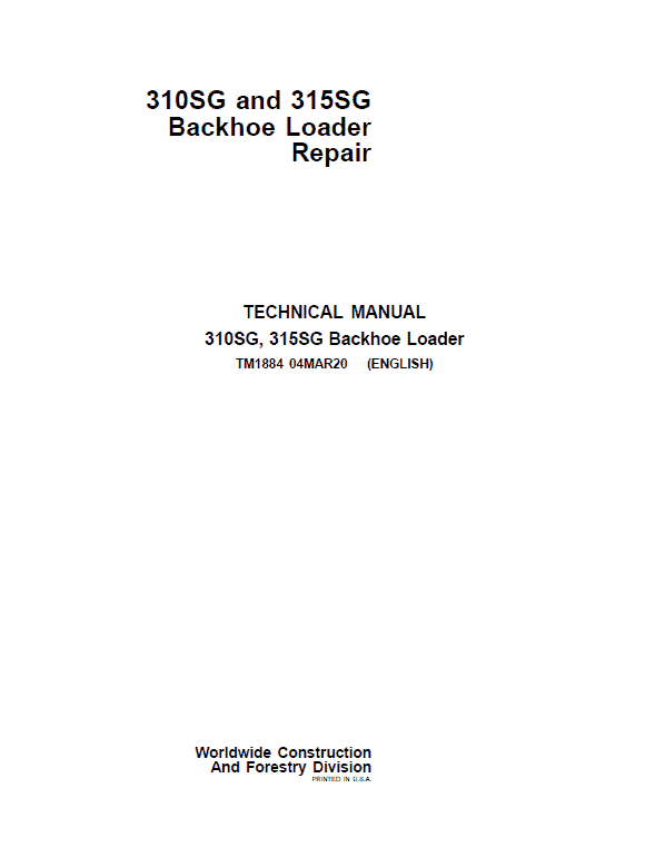 John Deere 310SG, 315SG Backhoe Loader Repair Service Manual