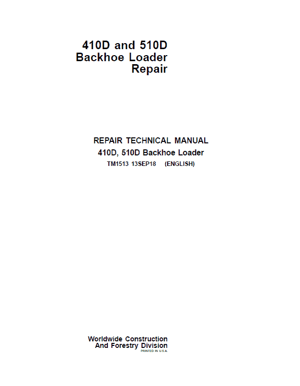 John Deere 410D, 510D Backhoe Loader Repair Service Manual