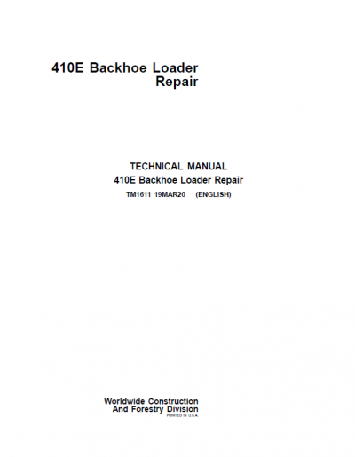 John Deere 410E Backhoe Loader Repair Technical Manual