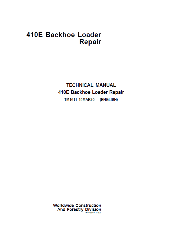 John Deere 410E Backhoe Loader Repair Service Manual