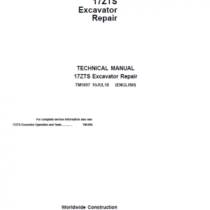 John Deere 17ZTS Excavator Repair Service Manual