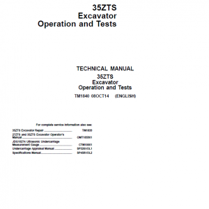 John Deere 35ZTS Excavator Repair Service Manual