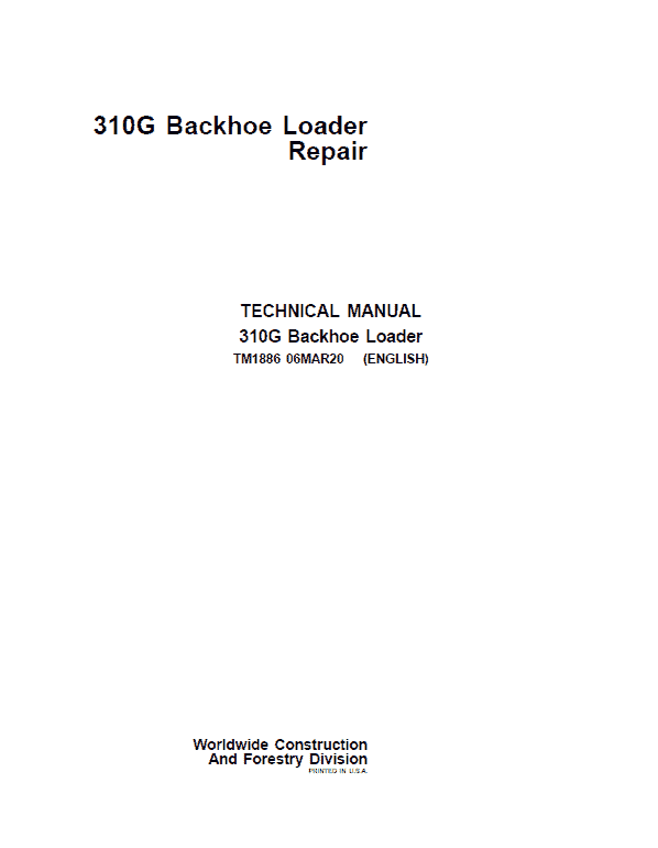 John Deere 310G Backhoe Loader Service Repair Manual