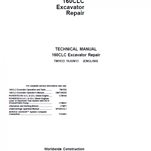 John Deere 160CLC Excavator Repair Service Manual