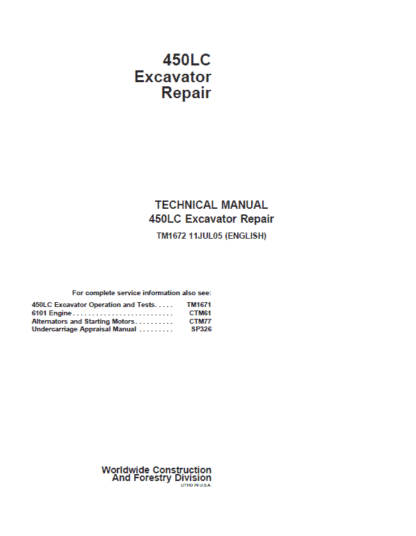 John Deere 450LC Excavator Repair Service Manual