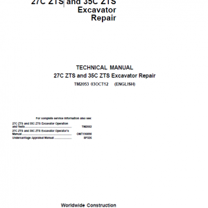 John Deere 27C ZTS, 35C ZTS Excavator Repair Service Manual