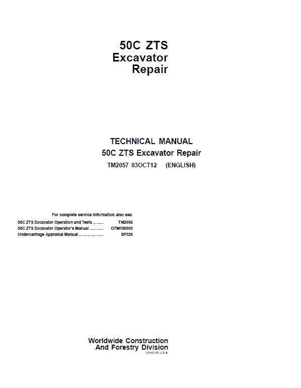 John Deere 50C ZTS Excavator Repair Service Manual