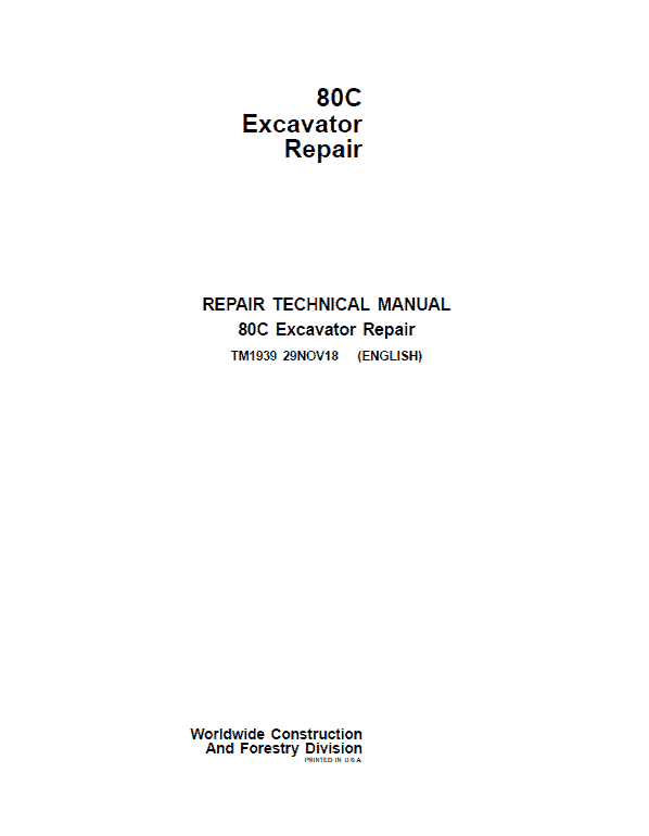 John Deere 80C Excavator Repair Service Manual