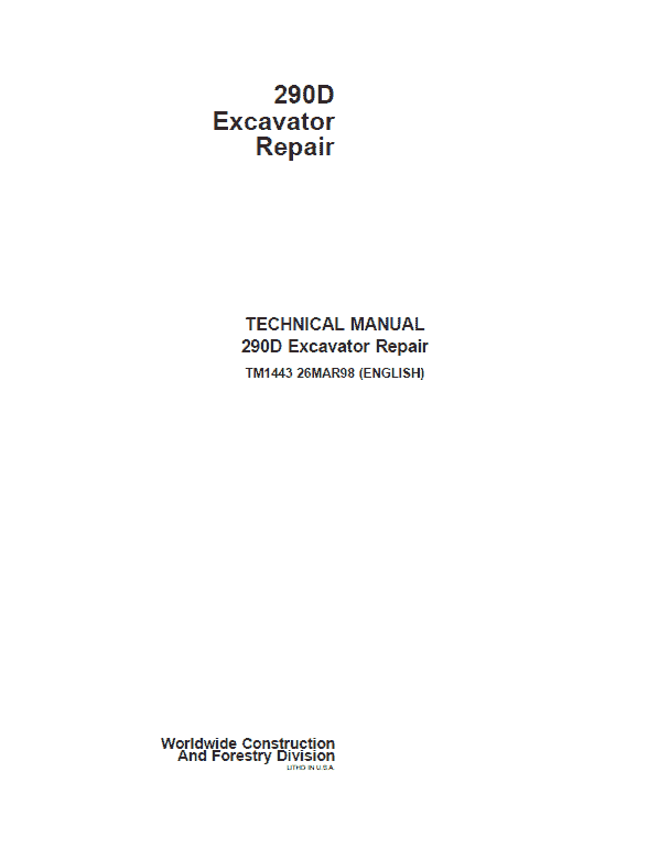 John Deere 290D Excavator Repair Service Manual