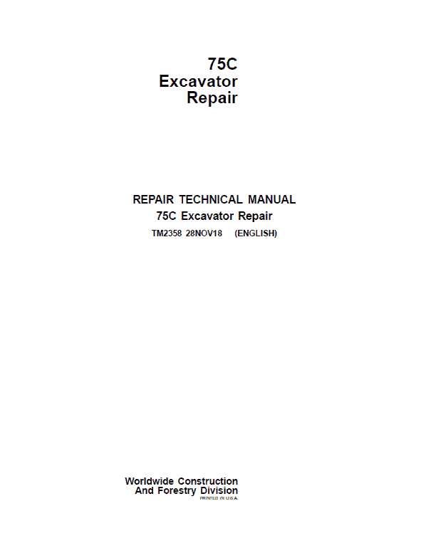 John Deere 75C Excavator Repair Service Manual