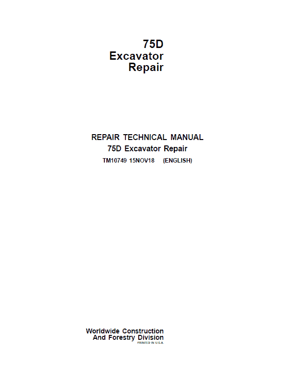 John Deere 75D Excavator Repair Service Manual