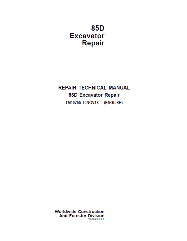 John Deere 85D Excavator Repair Service Manual