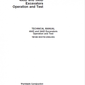 John Deere 490D, 590D Excavators Repair Service Manual