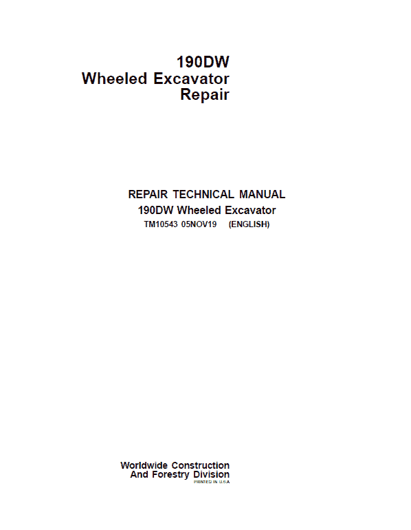 John Deere 190DW Wheeled Excavator Service Manual