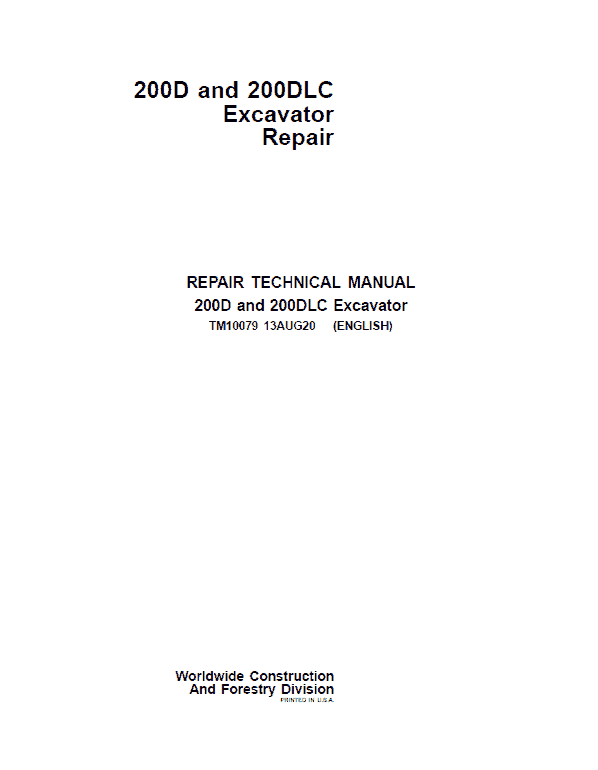 John Deere 200D, 200DLC Excavator Repair Service Manual