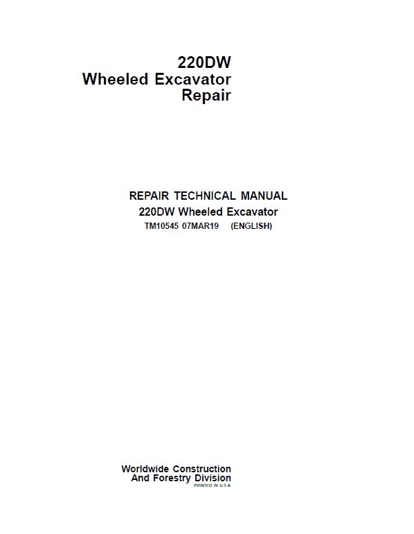 John Deere 220DW Wheeled Excavator Service Manual