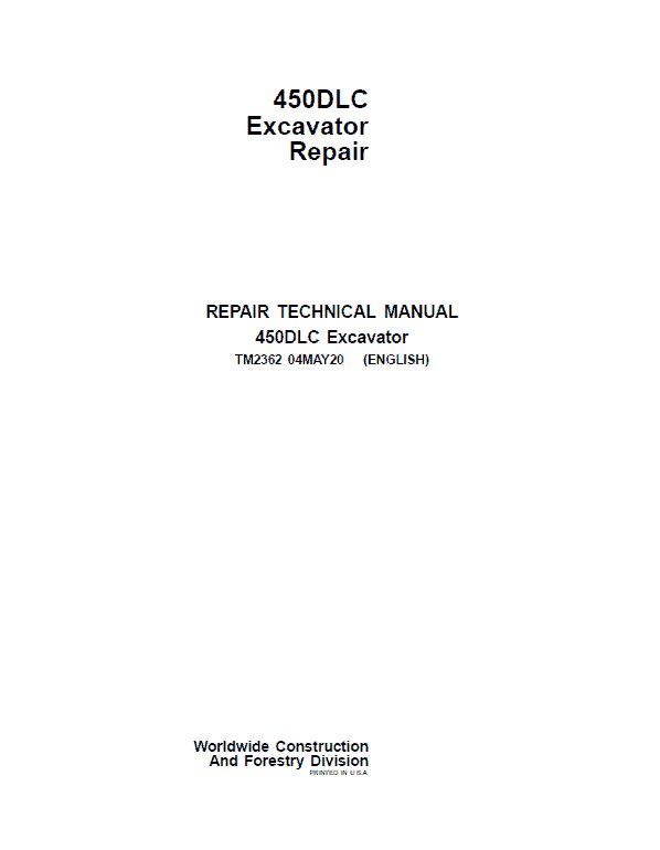 John Deere 450DLC Excavator Repair Service Manual