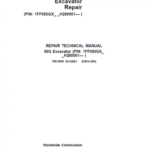 John Deere 50G Excavator Repair Service Manual (S.N after H280001 - )