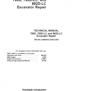 John Deere 790D, 790D-LC, 892D-LC Excavator Repair Service Manual
