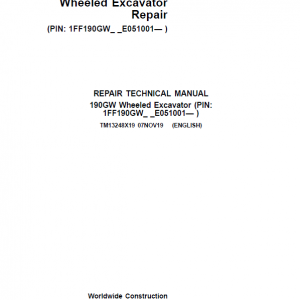 John Deere 190GW Wheeled Excavator Repair Service Manual (S.N after E051001 - )