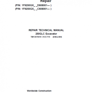 John Deere 250GLC Excavator Repair Service Manual (PIN: 1F9250GX_ C608001 & D608001- )
