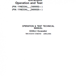 John Deere E330LC Excavator Repair Service Manual (S.N after C600002 & D600025- )