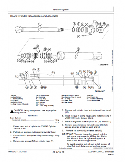 John Deere 200D, 200DLC Excavator Repair Technical Manual