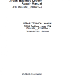 John Deere 310SK Backhoe Loader Repair Service Manual (S.N after E219607 - )