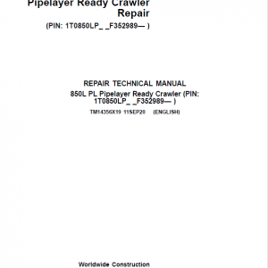 John Deere 850L PL Crawler Dozer Repair Service Manual (S.N after F352989 - )