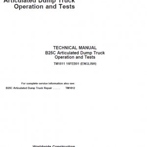 John Deere B25C Articulated Dump Truck Repair Service Manual