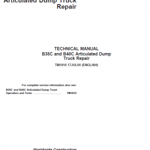 John Deere B35C, B40C Articulated Dump Truck Repair Service Manual