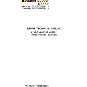 John Deere 315SJ Backhoe Loader Service Manual (S.N after BE315SJ300869 & T0315SJ178876 - )