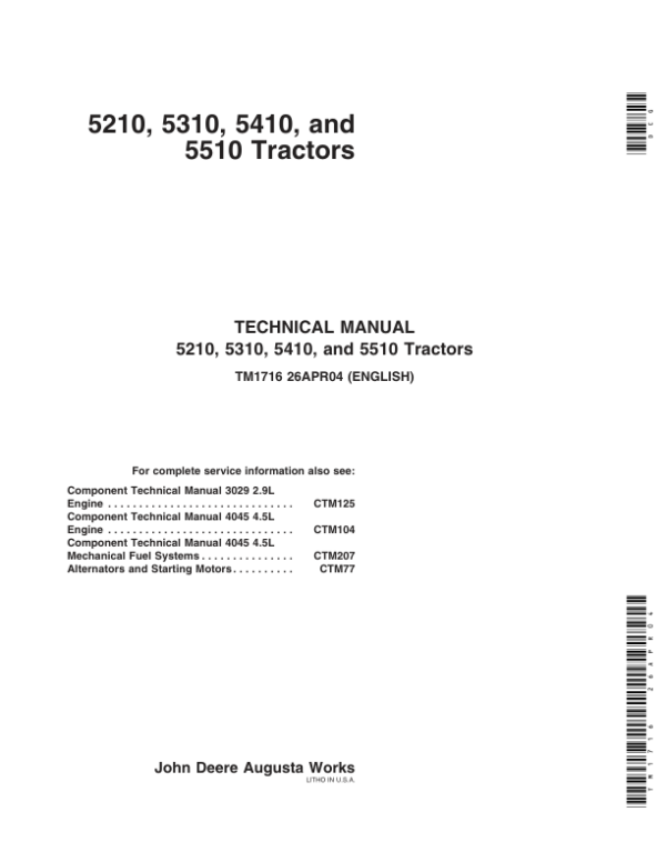 John Deere 5210, 5310, 5410, 5510 Tractors Service Repair Manual (TM1716)
