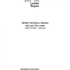 John Deere 644J, 724J Loader Repair Service Manual (S.N before - 611231)
