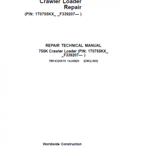 John Deere 755K Crawler Loader Repair Service Manual (S.N after F339207 - )