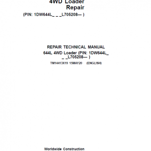 John Deere 644L 4WD Loader Repair Service Manual (S.N L705208 - )