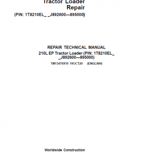 John Deere 210L EP Tractor Loader Repair Service Manual (S.N J892600 - 895000)