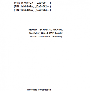 John Deere 624 G-Tier, Gen-A 4WD Loader Service Manual (S.N LA00001,DA00001, CA00001 - )