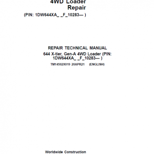 John Deere 644 X-Tier, Gen-A 4WD Loader Repair Service Manual (S.N F_10283 - )