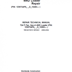 John Deere 724 P-Tier, Gen-A 4WD Loader Repair Service Manual (S.N D_10283 - )