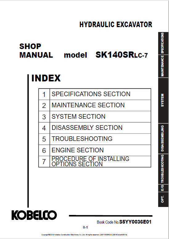 Kobelco SK140SRLC-7 Hydraulic Excavator Repair Service Manual