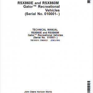 John Deere RSX860E, RSX860M Gator Recreational Vehicles Repair Manual (S.N after 010001-)