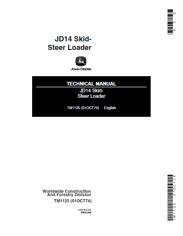 John Deere JD14 SkidSteer Loader Repair Service Manual TM1125