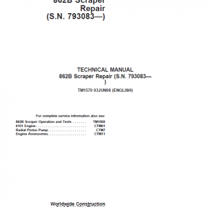 John Deere 862B Scraper Repair Service Manual (S.N after 793083)