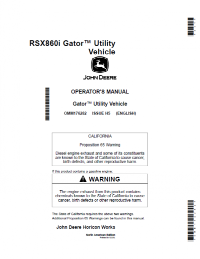 John Deere RSX860i Gator Recreational Vehicle Repair Manual (S.N after ...