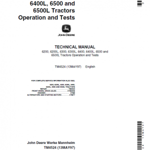 John Deere 6400, 6400L, 6500, 6500L Tractor Repair Manual