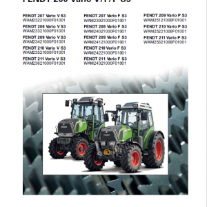 Fendt 207, 208, 209, 210, 211 Vario VFP S3 Tractors Workshop Repair Manual